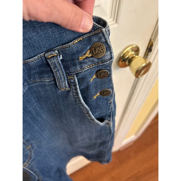 Lee Denim Bib Overall‎ Shorts  Blue Jean Pockets Shortalls Tomboy Size Medium - Picture 2 of 5